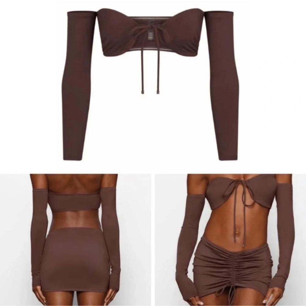 SKIMS Signature Swim Long Sleeve Bikini Top in Cocoa Brown Size 4X
